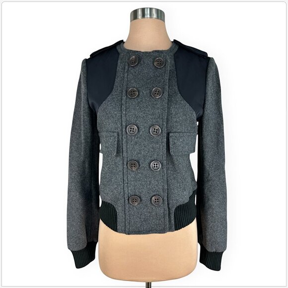 BCBGMaxazria Charcoal Gray and Black Wool Cashmere Blend Bomber Jacket Coat XXS - Picture 1 of 5